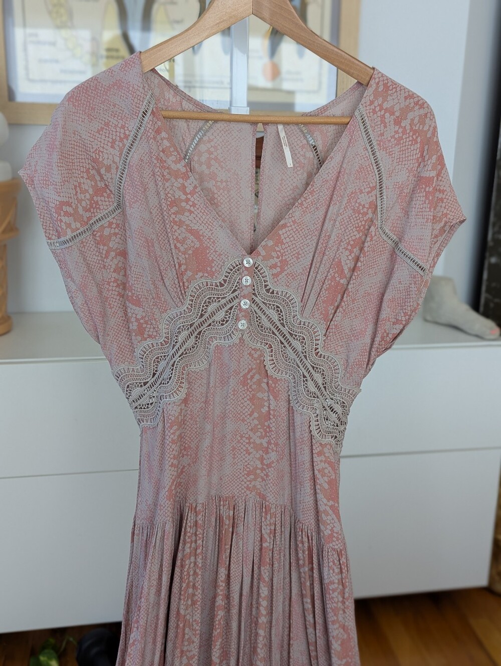 Boho Maxi Dress in Blush Pink with Lace Trim 2 - Picture 3 of 13